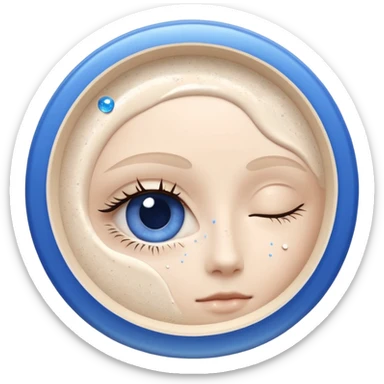 Small white CeraVe tube with blue label soft beige tip, with gentle light. Surrounded by tiny floating tear-shaped sparkles and crescent moon dust, hinting at dark circle repair. Emits a soothing blue-beige aura like a targeted eye revival spell. Compact, calming, and luminous — emoji-style. sticker