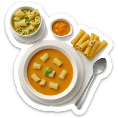 pumpkin soup with rigatoni pasta celery and meat sticker
