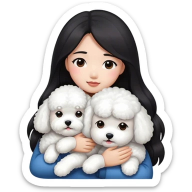  Asian girl with long dark hair hugging white bichon sticker