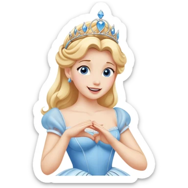 Cinematic Playful Cinderella Portrait Emoji, Blushing with excitement, hands clasped near her heart, eyes wide with anticipation, her tiara slightly askew from an unexpected twirl, a radiant princess caught in a moment of joy, utterly captivating! sticker