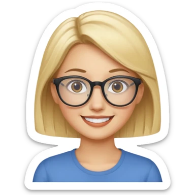 female with fair complexion, blonde hair with eyeglasses sticker
