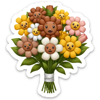 Make emoji flower bouqet from base sausage, holding bouqet white color sticker