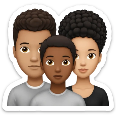 biracial half white half black American man with short brown hairwith two black african women both are African one is light skin black and one is medium tone black with african hair styles sticker