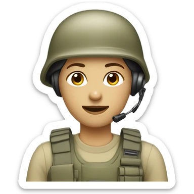 operator dressed in khaki color with a milatary helmet, without glasses, without headset, preferably female white sticker
