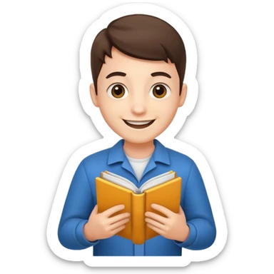 young programmer, excited, holding code book sticker