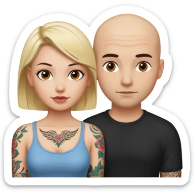 throuple blonde female brunette female with tattoed bald male sticker