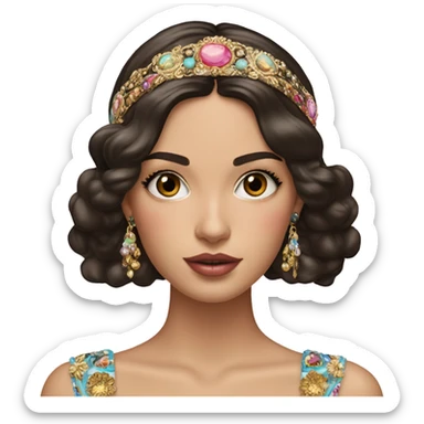 Dolce and Gabbana Italian model with dark hair and headband with colourful pastel ornament and golden detais  sticker