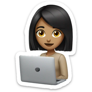 Programmer girl with black straight hair tan skin black eyes with macbook sticker