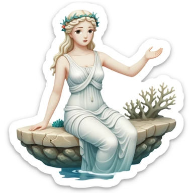 sunken white female greek statue, include water and coral in the sea sticker