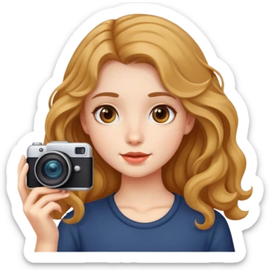 a girl with mid length wavy hair taking a picture sticker