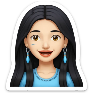 pretty Indian girl with long hair and braces, winking sticker