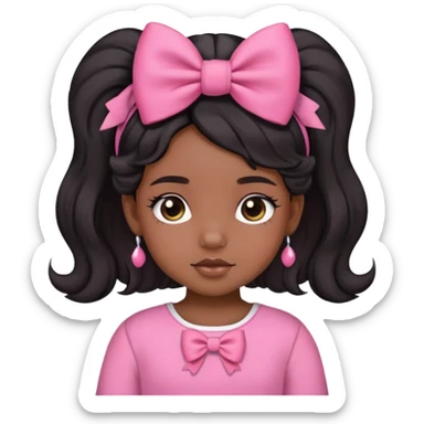 Dusky skin girl medium baby hair black with a bow on her hair and cute clothes in pink sticker
