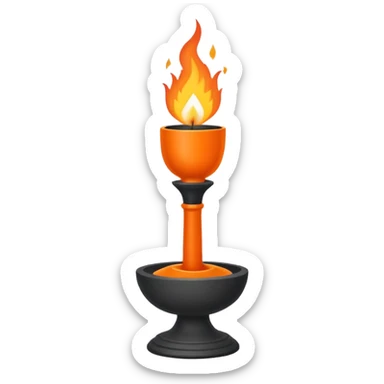 A minimalist ceremonial torch with a shallow black bowl on top holding bright flames. The bowl is supported by a tall, rectangular gray pedestal with clean, smooth surfaces and sharp edges. sticker