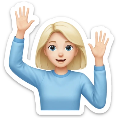girl wearing pastel blue clothes with arms raised in excitement making a hurray celebration gesture sticker