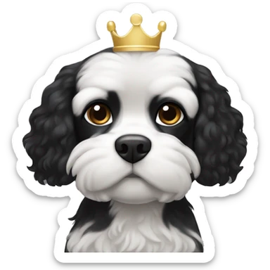 Small completely black king spaniel with black fur on his whole face and white stripe on chest sticker