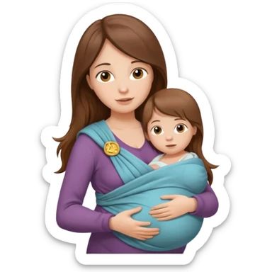 Pregnancy babywearing mom with long brown hair and fair skin with a small baby and wrap  sticker