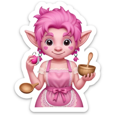 Troll avec un tablier rose en dentelle coquette sticker