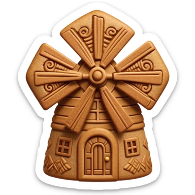 Speculaas Cinematic Realistic Speculaas Biscuit Emoji, depicted as a spiced speculaas cookie crafted in a charming windmill shape, rendered with intricate textures and warm, inviting lighting. sticker