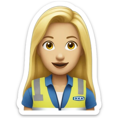 Ikea coworker blond woman blue stripes t-shirt and yellow security vest sticker