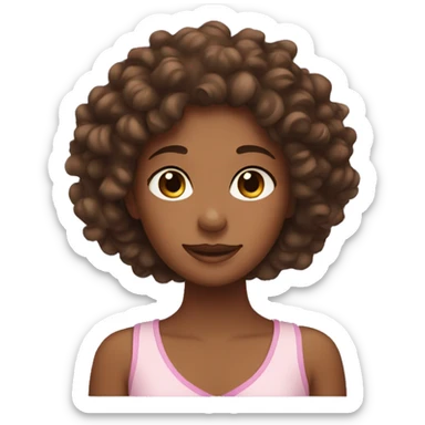 Girl with brown curly hair doing skin care sticker