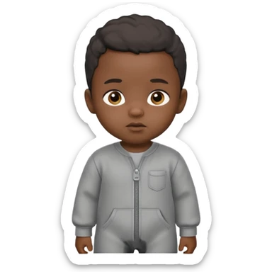 Black baby with straight face in a grey jumpsuit sticker