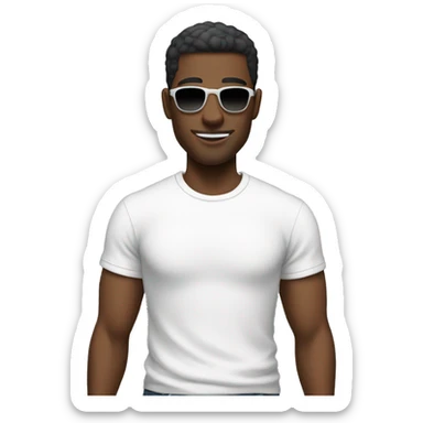 slightly ebony man with an fade haircut and sunglasses dressed in a white T-shirt sticker