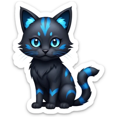Cool cute edgy dark gloomy black abyssal Abyss-Night-Feline with glowing blue markings sticker