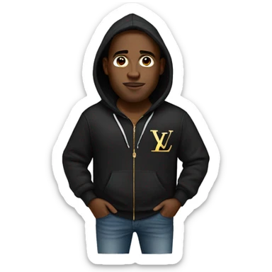 Heavy black guy wearing louis vuitton hoodie sticker