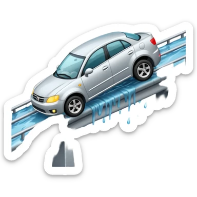 car falling off bridge in the rain sticker