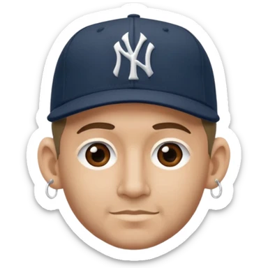 Hazme un moreno con aretes pequeños en las orejas con mucho volumen atrás una gorra plana new York yankee  sticker