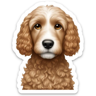a dark haired white girl with red mini goldendoodle  sticker