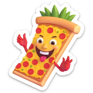 pizza slice topped with pineapple, devil horns, wicked grin sticker