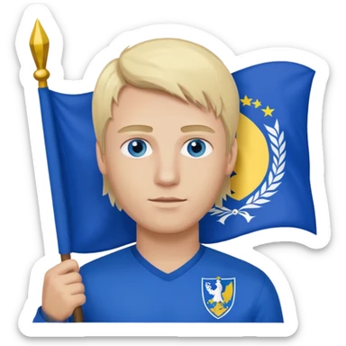 Create a man with bosnia flagg in his hand with blue eyes blond here sticker