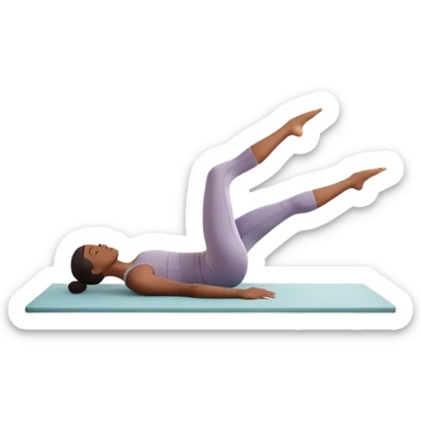 A person performing a Pilates exercise on a mat in a clean, modern studio. The focus is on core strength and flexibility, with a neutral, calming color palette. Simple equipment like a reformer machine and a soft, tranquil background enhance the feeling of controlled movement and focus. sticker