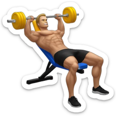 white man on musculation bench with portable computer used as dumbbels doing bench press sticker