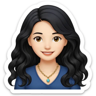 Please generate a portrait of a pretty girl with long, wavy, black hair. She's smiling. She also wears a left side parting. sticker