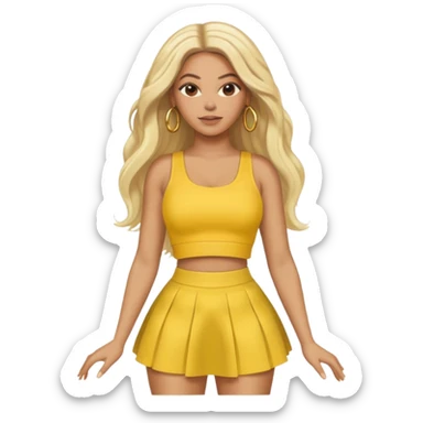 Beyonce with long platinum blonde hair, yellow crop top and skirt sticker