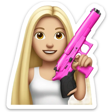 White Girl long hair hand pink nails holding pink gun sticker