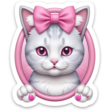 British cat with a pink bow on her head and a pink mirror in her paws sticker