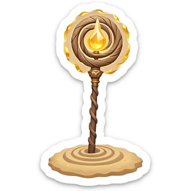 desert sand mage staff object icon, ancient wooden staff, swirling sand crystal on top, glowing golden aura, small floating sand particles, fantasy desert style, 3D cartoon, mobile game icon style, centered, clean background, soft shadow, no text, no watermark
 sticker