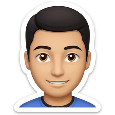 Emoji masculino em estilo 3D / cartoon realista, com pele morena clara, cabelos pretos bem penteados com gel, fios alinhados e com brilho, olhos pretos expressivos, sobrancelhas bem definidas, rosto jovem, expressão simpática e confiante, traços suaves e harmoniosos, sem barba sticker