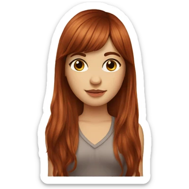 beautiful girl with long red brown hair and curtain bangs sticker