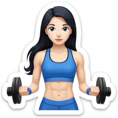 Spanish woman with long black hair, in a blue fitness gym fit with abs, very lean sticker