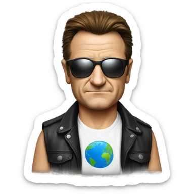bono with peace sunglasses and world peace tshirt sticker