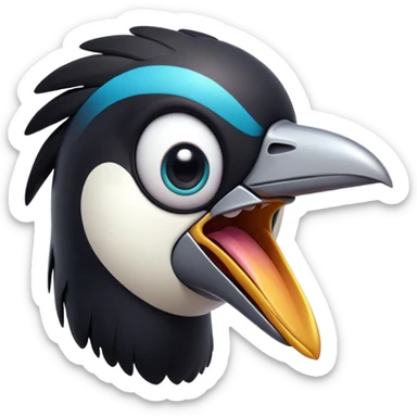 Cinematic Comical Magpie Portrait Emoji, Head tilted dramatically with an exaggeratedly shocked expression, featuring a vibrant, glossy form with wide, comically expressive eyes full of playful disbelief and a subtly animated beak, Simplified yet hilariously expressive features, highly detailed, glowing with a slightly sassy urban glow, high shine, dramatic yet playful, stylized with an air of cheeky mischief, soft glowing outline, capturing the essence of a meme-worthy magpie that looks ready to side-eye its way into viral fame! sticker