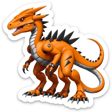 Cool Volvanic Magmatic Black Orange Digimon-Fakemon-Guilmon-Velociraptor-Dragon-Mecha full body sticker