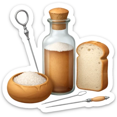  a one victorian bottle of salt and a loaf of bread - crochet needles and a ball of wool sticker