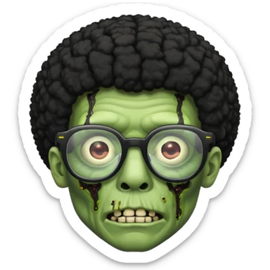 A green zombie with a black Afro and glasses sticker