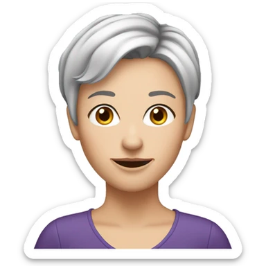 Caucasian, purple short hair, woman, middle-aged, nose ring. sticker