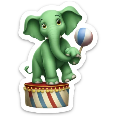 Green elephant in a circus juggling  sticker